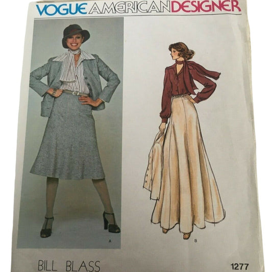 Vogue Sewing Pattern 1277 Designer Bill Blass Jacket Skirt Blouse Scarf 70s 8 Uncut