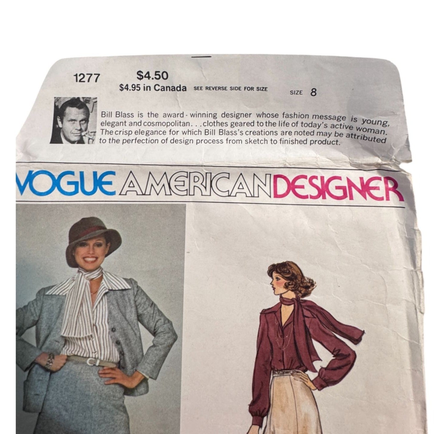 Vogue Sewing Pattern 1277 Designer Bill Blass Jacket Skirt Blouse Scarf 70s 8 Uncut