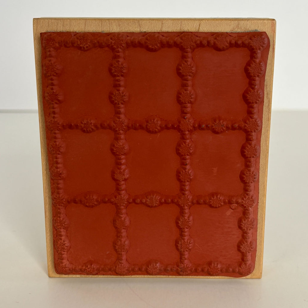 Northwoods Wood Rubber Stamp Flower Square Grids Window Frame Craft Tool Floral