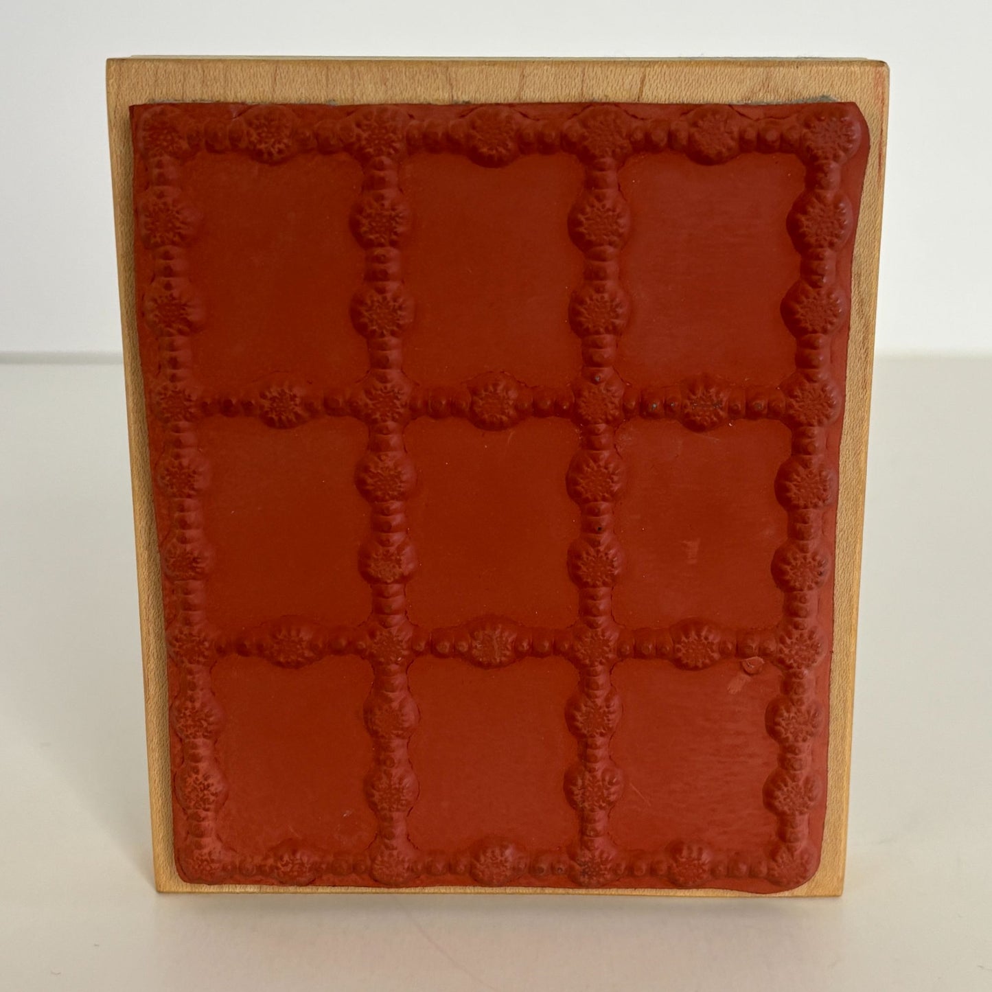 Northwoods Wood Rubber Stamp Flower Square Grids Window Frame Craft Tool Floral