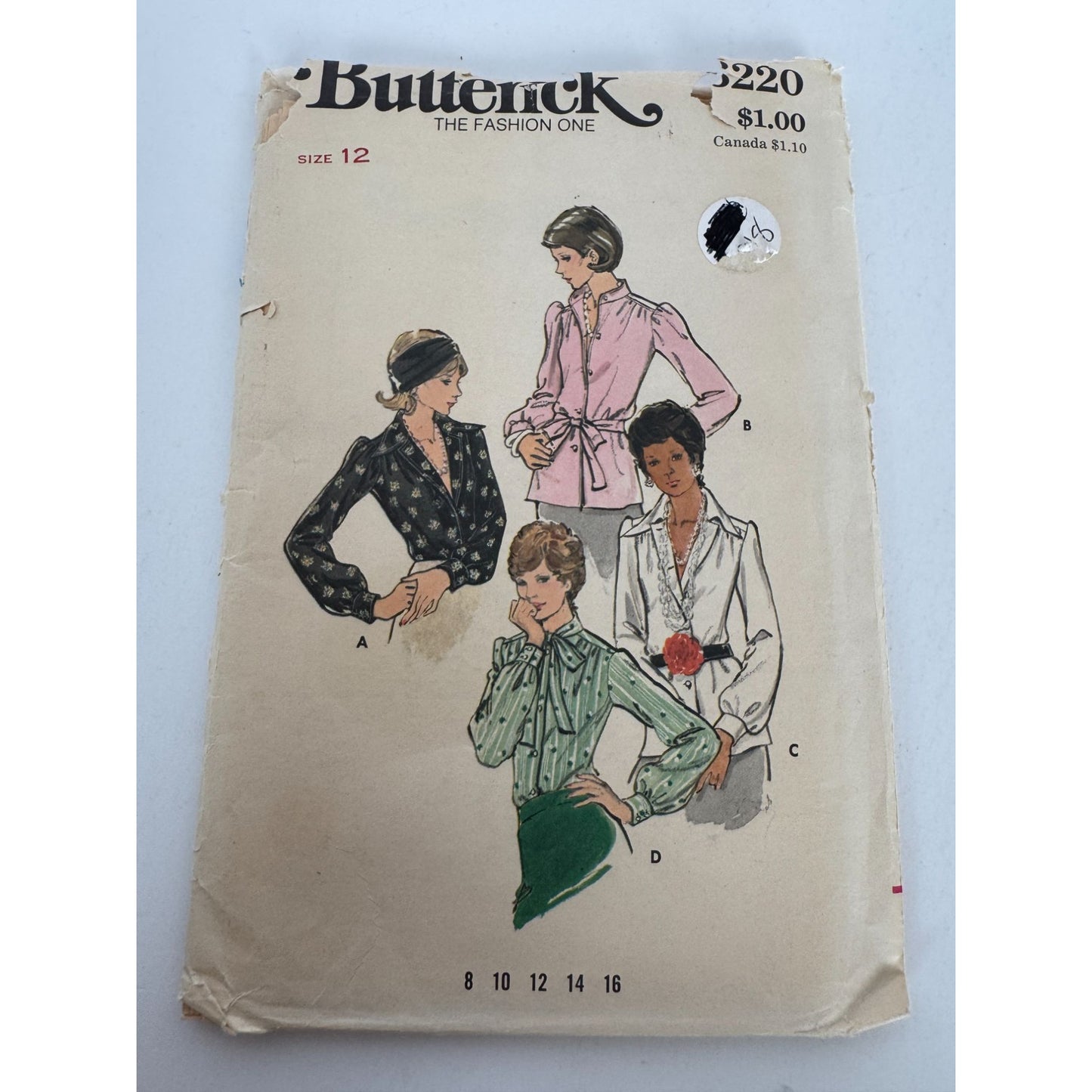 Butterick Sewing Pattern 3220 Misses Blouse Bowed Collar 12 Uncut 1970s Vintage