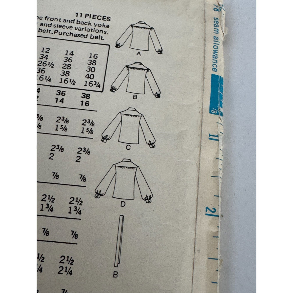 Butterick Sewing Pattern 3220 Misses Blouse Bowed Collar 12 Uncut 1970s Vintage