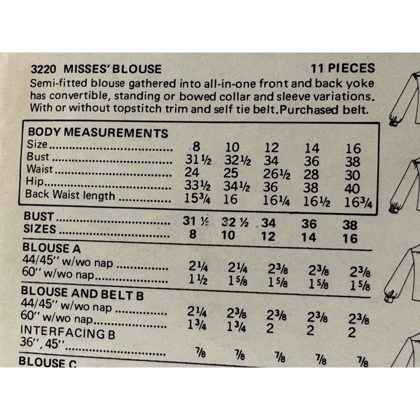 Butterick Sewing Pattern 3220 Misses Blouse Bowed Collar 12 Uncut 1970s Vintage