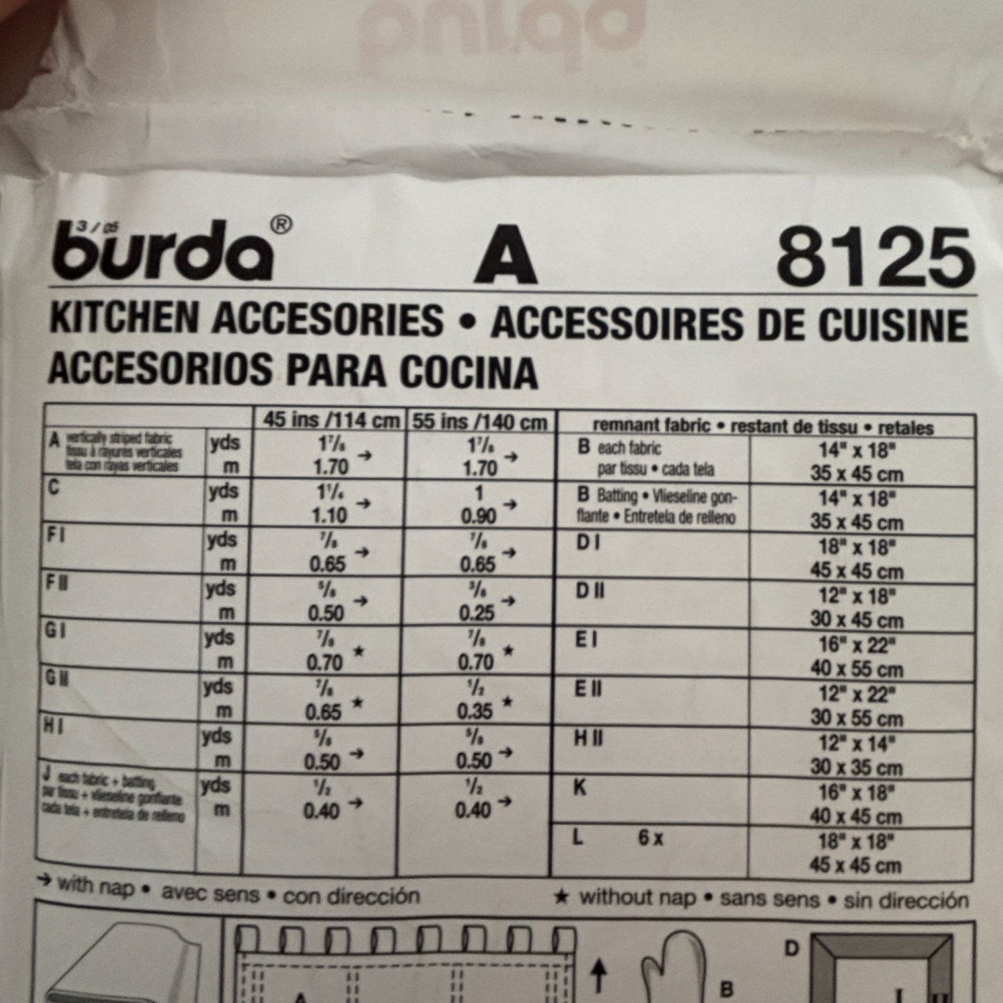 Burda Sewing Pattern 8125 Creative Kitchen Accessories Apron Napkins Valance Bag