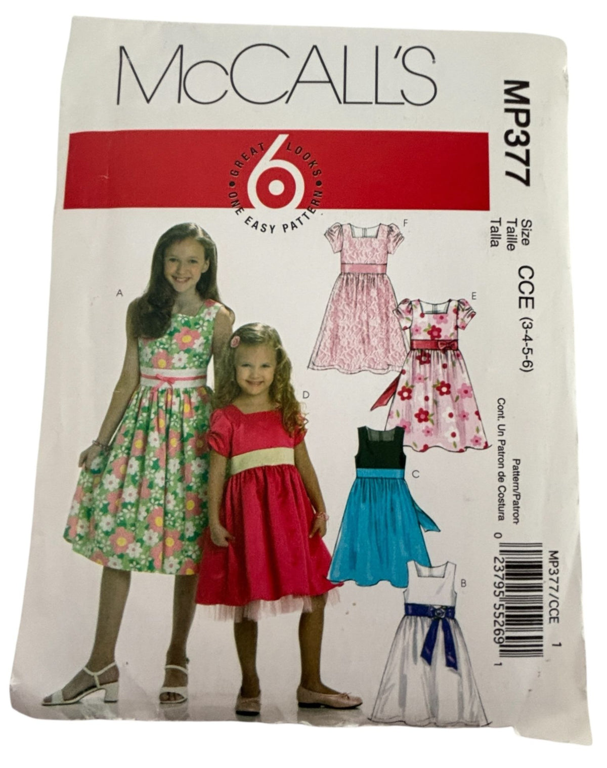 McCalls Sewing Pattern MP377 Girls Party Dress Tulle Ruffle Lining Sizes 3-6 UC
