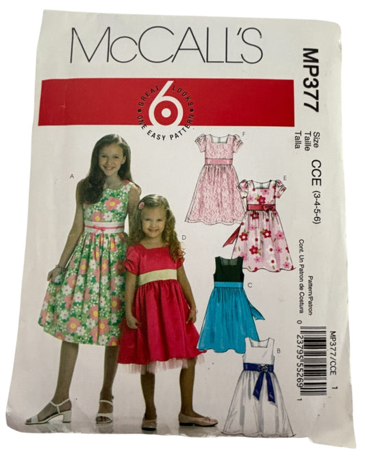 McCalls Sewing Pattern MP377 Girls Party Dress Tulle Ruffle Lining Sizes 3-6 UC