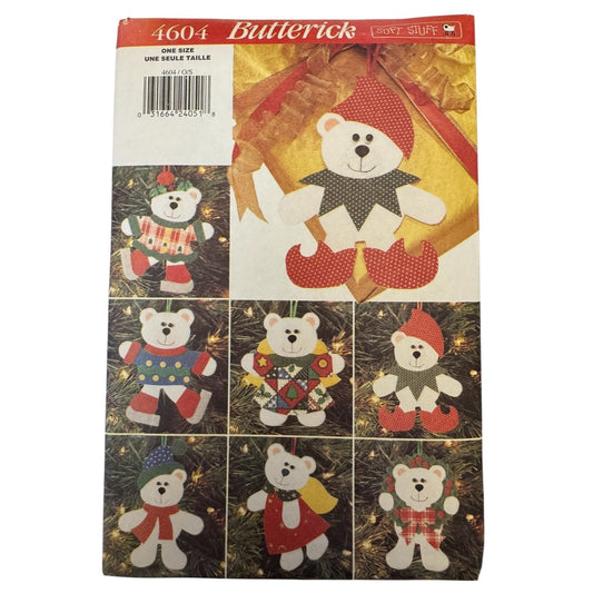 Butterick Sewing Pattern 4604 Christmas Bear Felt Ornaments Holiday Decor Uncut No Sew
