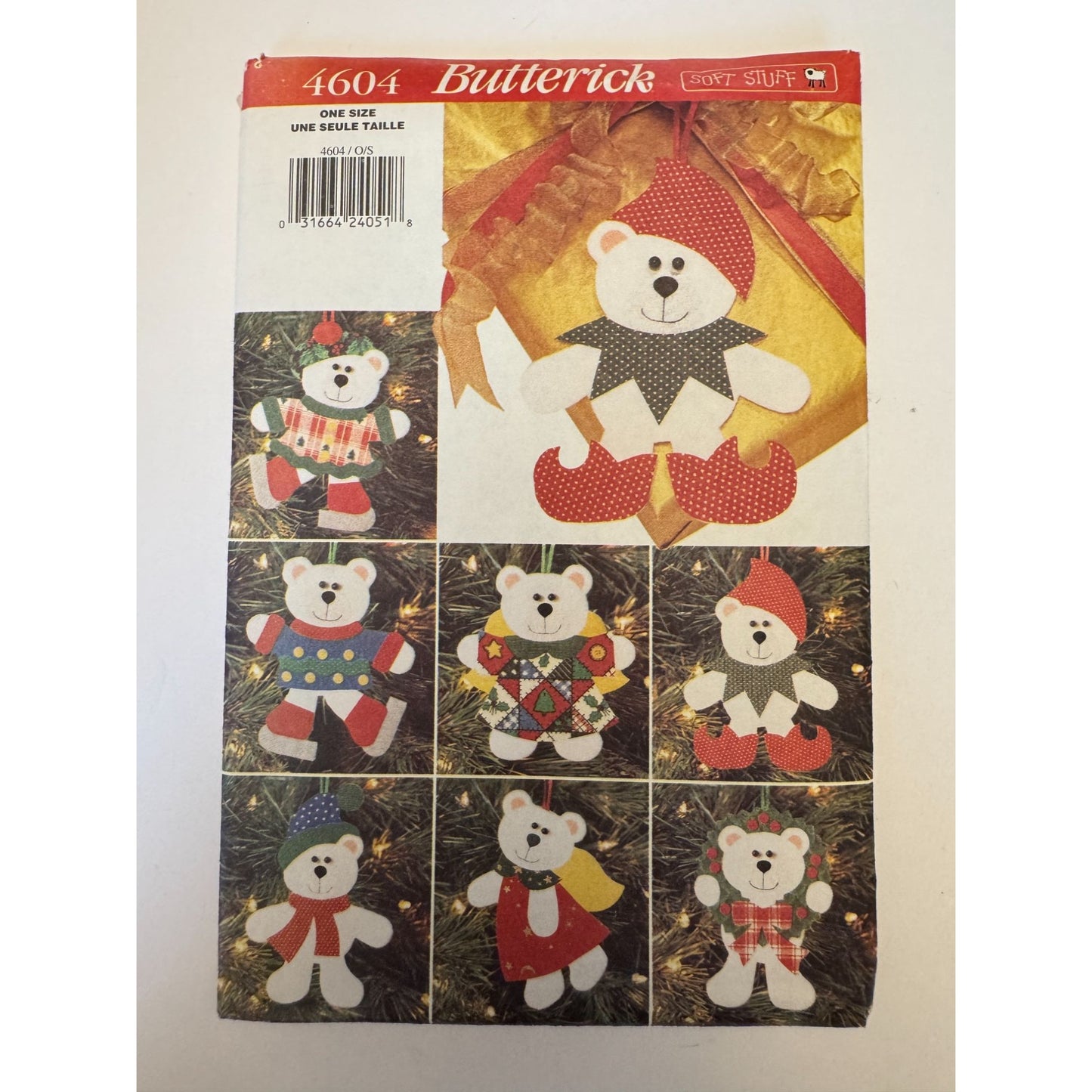 Butterick Sewing Pattern 4604 Christmas Bear Felt Ornaments Holiday Decor Uncut No Sew