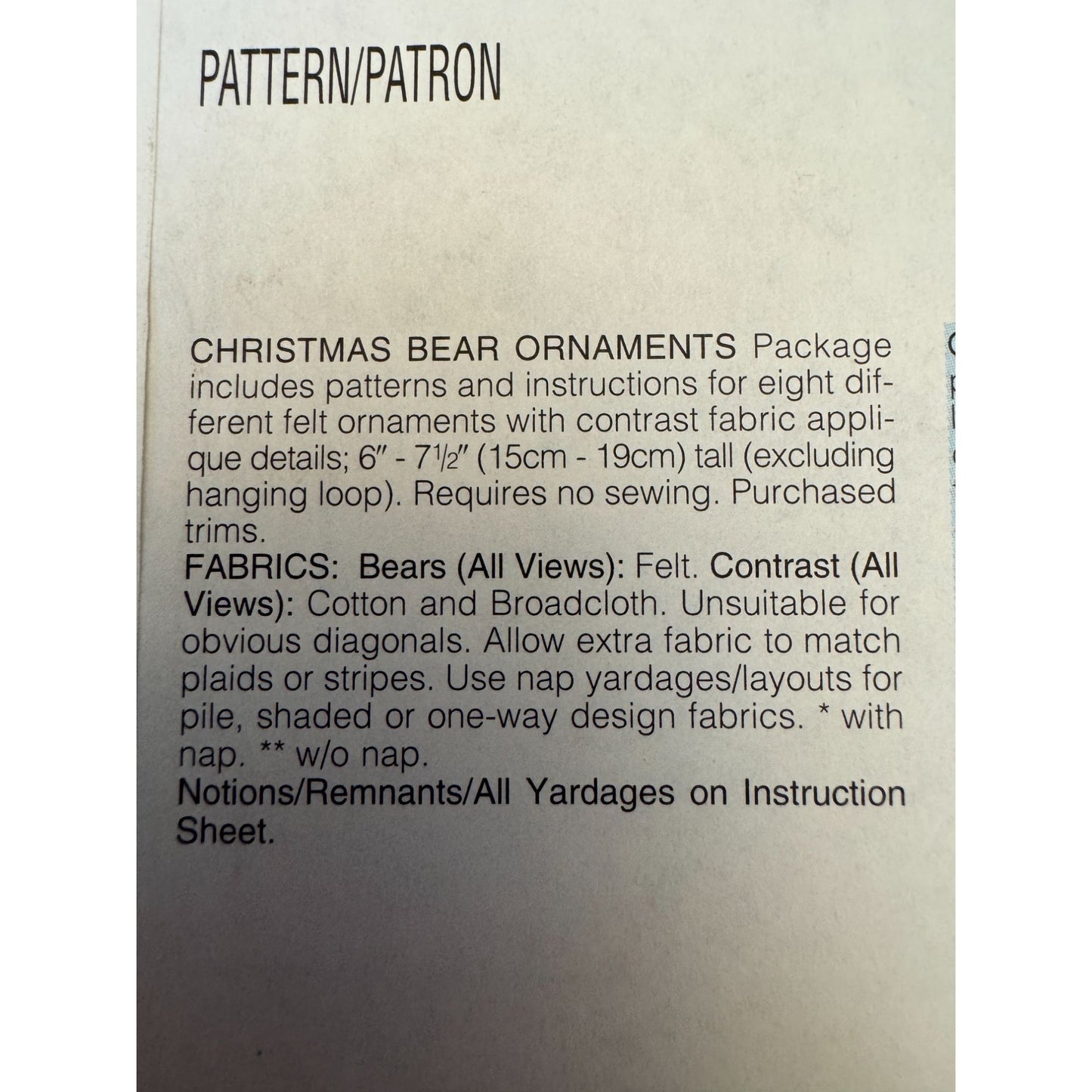 Butterick Sewing Pattern 4604 Christmas Bear Felt Ornaments Holiday Decor Uncut No Sew