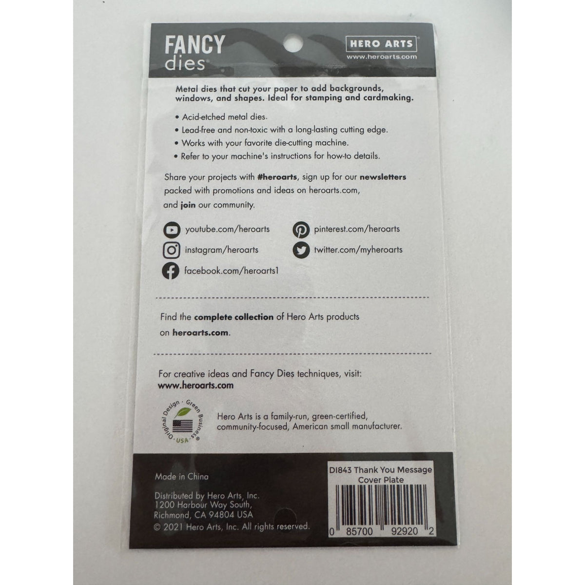Hero Arts Fancy Dies Thank You Message Cover Plate Words Metal Die Set Cardmaking Crafting
