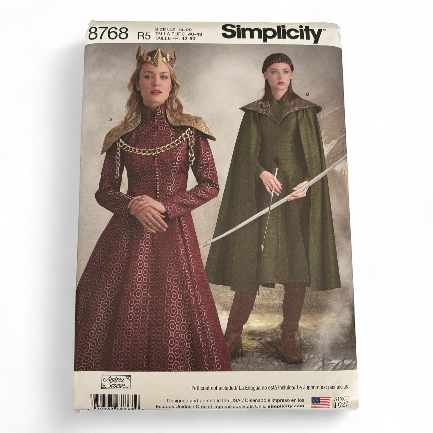 Simplicity Sewing Pattern 8768 Medieval Queen Costume Fantasy Dress Cape 14-22 Uncut Halloween Historical