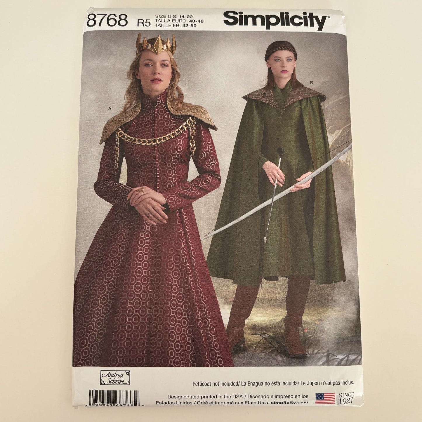 Simplicity Sewing Pattern 8768 Medieval Queen Costume Fantasy Dress Cape 14-22 Uncut Halloween Historical
