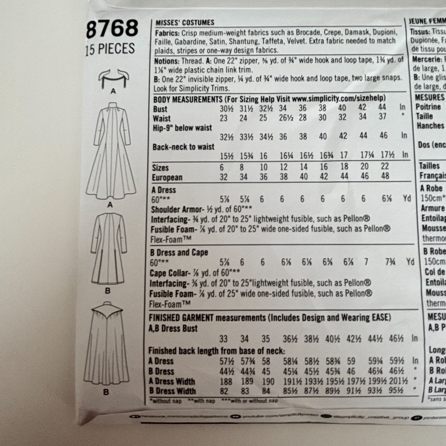 Simplicity Sewing Pattern 8768 Medieval Queen Costume Fantasy Dress Cape 14-22 Uncut Halloween Historical