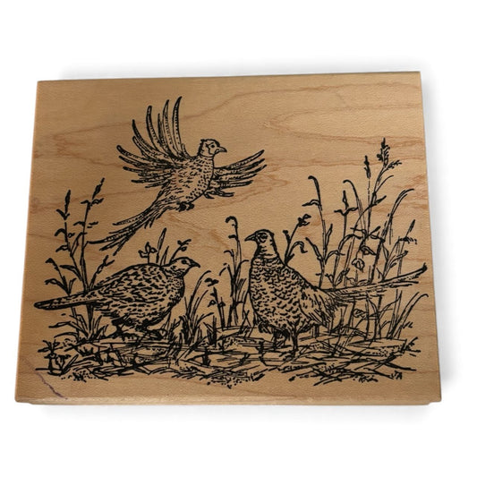 Northwoods Wooden Rubber Stamp Pheasant Scene Animal Landscape Nature Outdoors