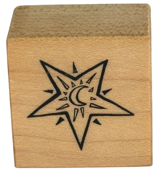 PSX Rubber Stamp Crescent Moon in Star Night Sky Card Making Craft B-2572 Wooden