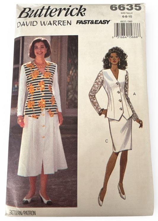 Butterick Sewing Pattern 6635 Easy Misses Top Skirt Work Outfit 1990s 6 8 10 UC