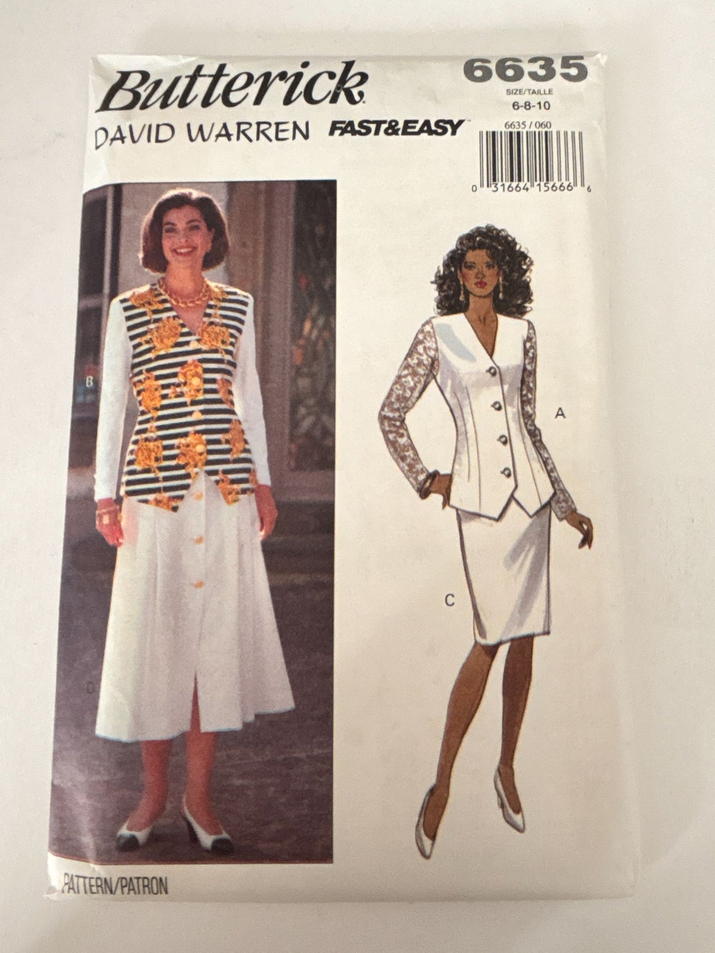 Butterick Sewing Pattern 6635 Easy Misses Top Skirt Work Outfit 1990s 6 8 10 UC