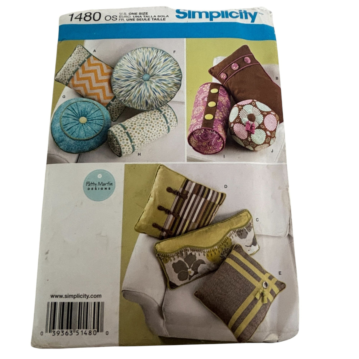 Simplicity Sewing Pattern 1480 Decorative Pillows Neck Rolls Home Decor Uncut