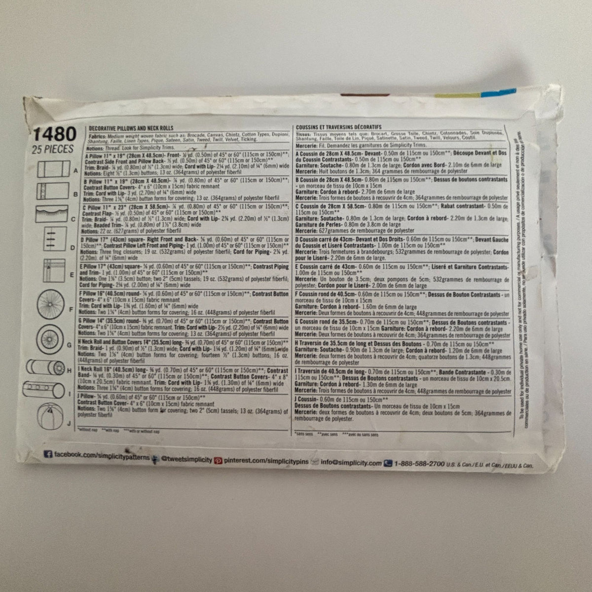 Simplicity Sewing Pattern 1480 Decorative Pillows Neck Rolls Home Decor Uncut