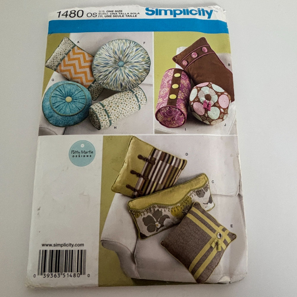 Simplicity Sewing Pattern 1480 Decorative Pillows Neck Rolls Home Decor Uncut