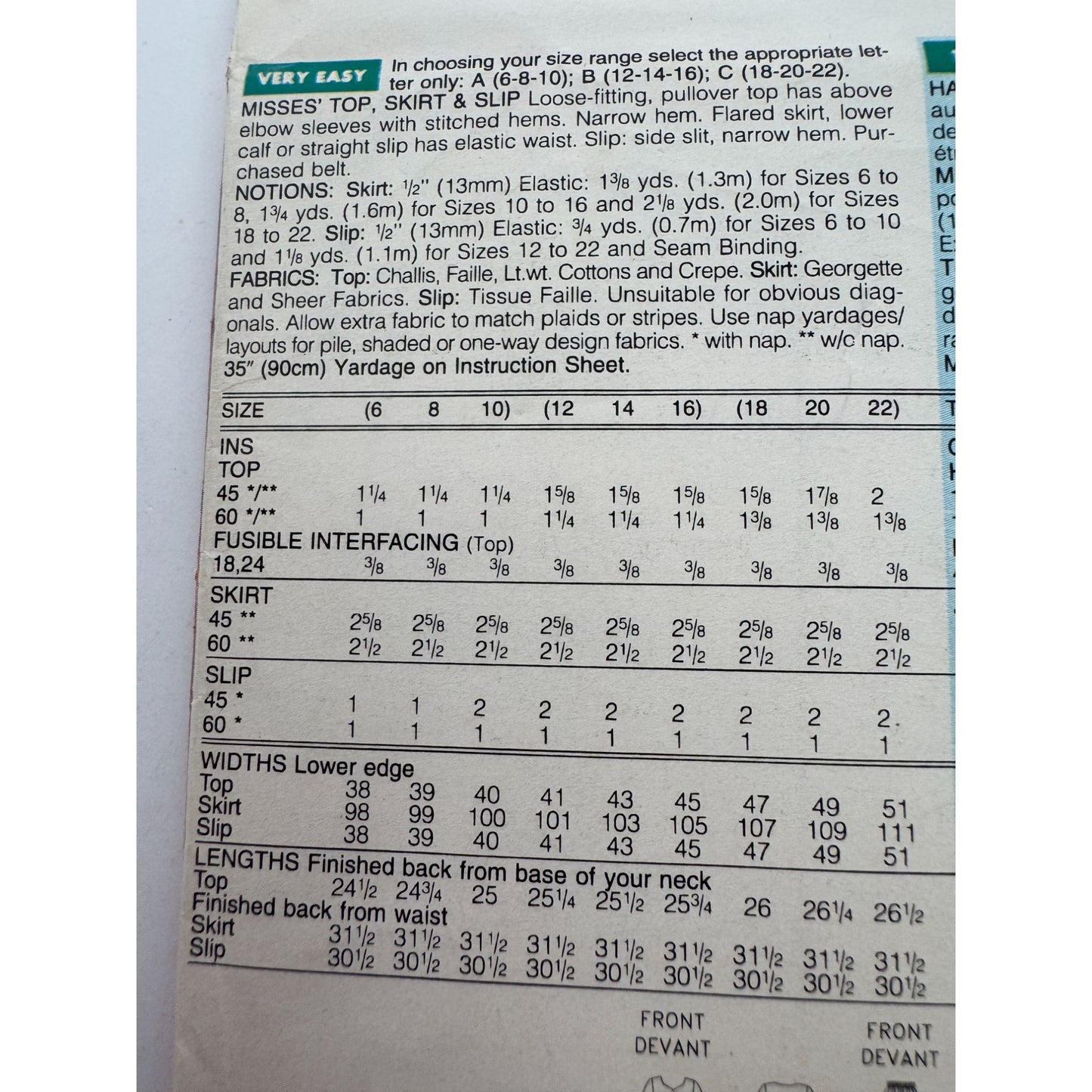 Butterick Sewing Pattern 3407 Top Skirt Slip Outfit 6 8 10 Vintage Easy Uncut