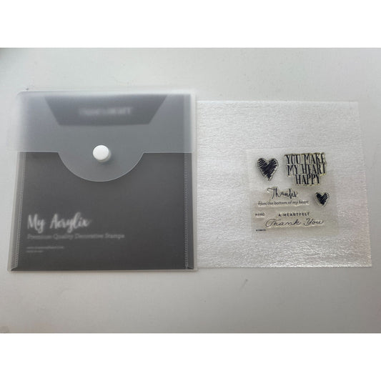 CTMH My Acrylix Acrylic Stamp Set Happy Heart Sentiments Heartfelt Thanks Words