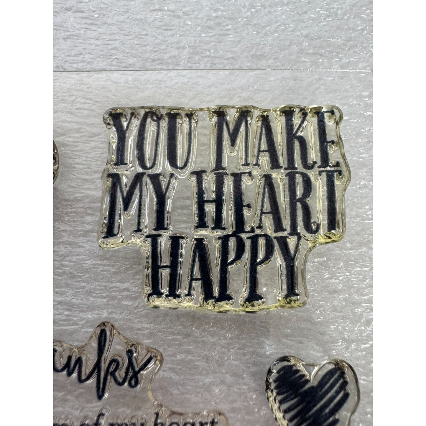 CTMH My Acrylix Acrylic Stamp Set Happy Heart Sentiments Heartfelt Thanks Words