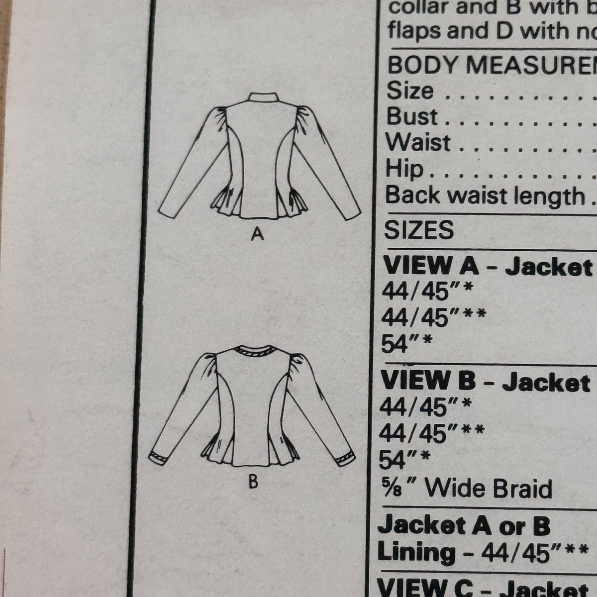 McCalls Sewing Pattern 7828 Fitted Jacket Victorian Blouse Romantic 80s 14 Uncut Goth Outfit