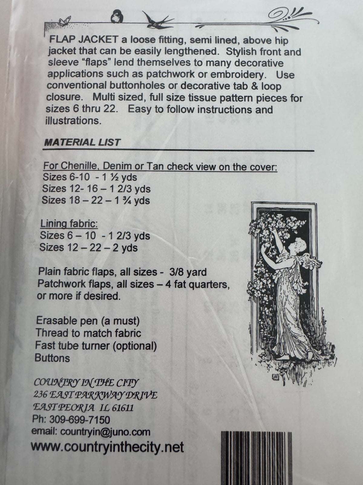 Country In The City Sewing Pattern Flap Jacket Embroidery Patchwork 6-22 Uncut