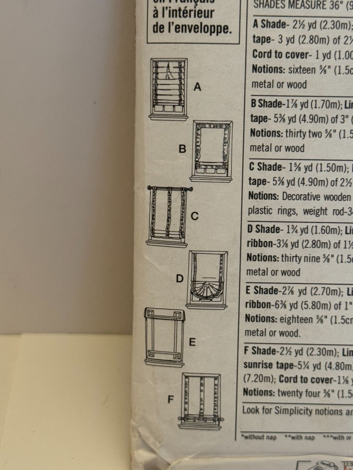 Simplicity Sewing Pattern 9117 Home Decor Window Shades With Woven Tape Uncut
