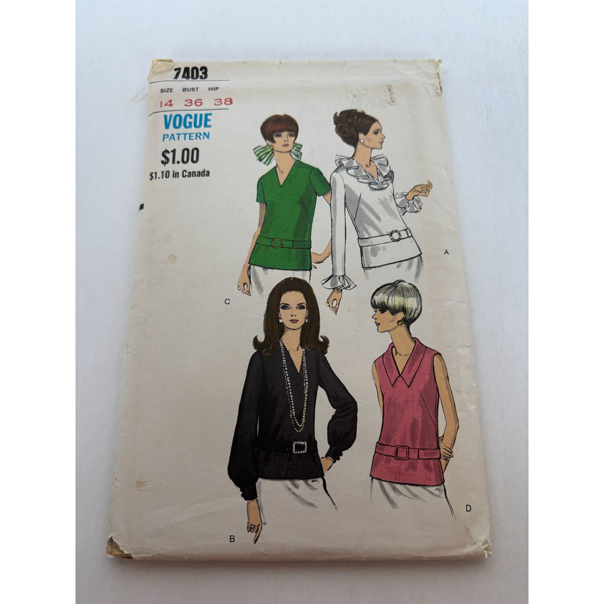 Vogue Sewing Pattern 7403 Misses Blouse Shirt Top Work Evening 1960s 14 Uncut