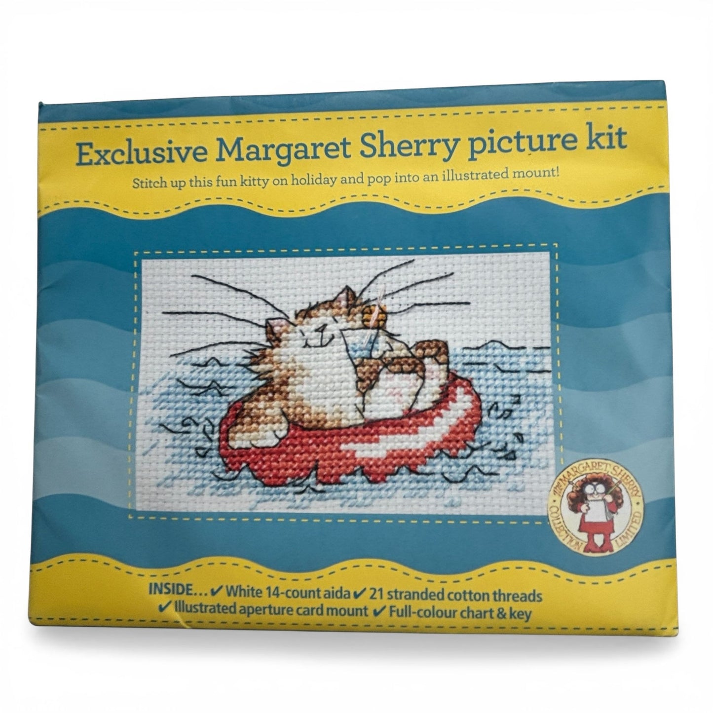 The World of Cross Stitching Cat Card Picture Kit Margaret Sherry Cross Stitch Relaxing Kitty