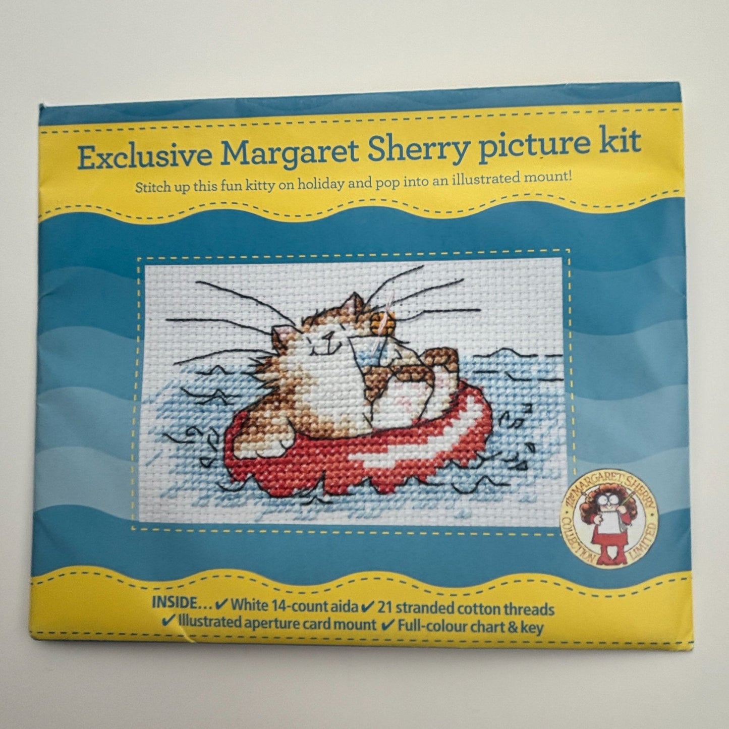 The World of Cross Stitching Cat Card Picture Kit Margaret Sherry Cross Stitch Relaxing Kitty