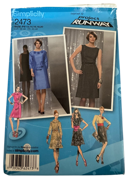 Simplicity Sewing Pattern 2473 Dress Slim or Flared Skirt Project Runway 12-20