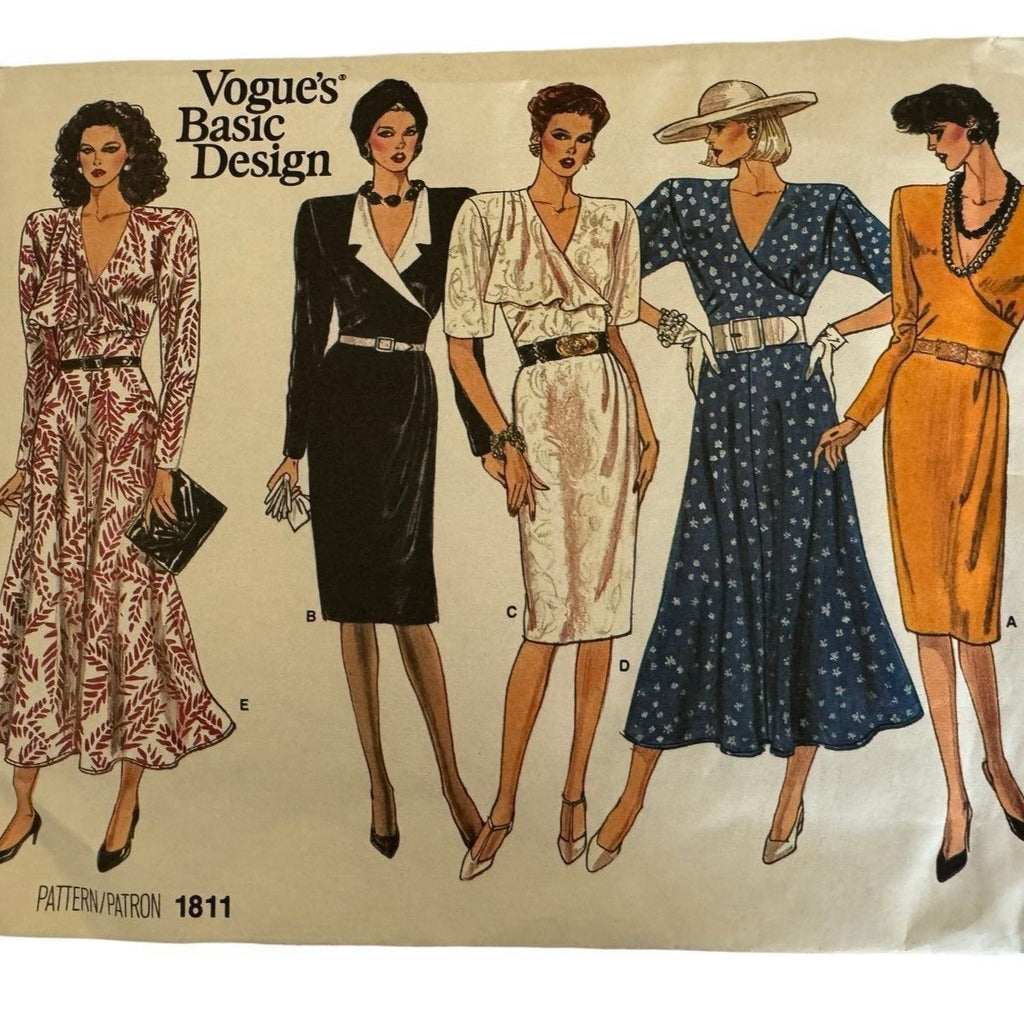 Vogue Sewing Pattern 1811 Power Shoulder Wrap 80s Vintage Size 14 Uncut Office Evening