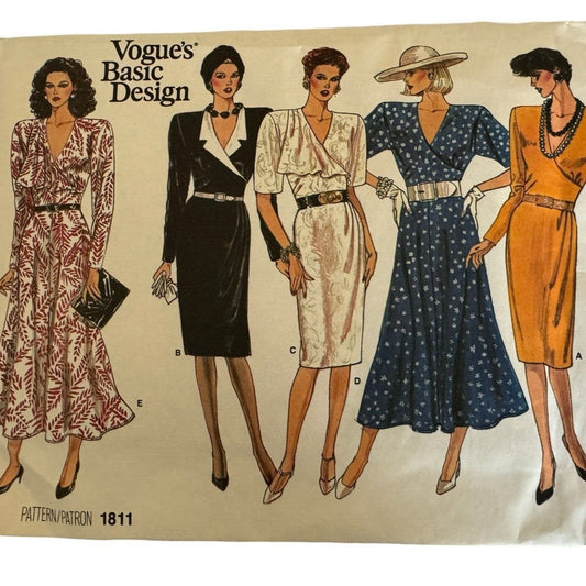 Vogue Sewing Pattern 1811 Power Shoulder Wrap 80s Vintage Size 14 Uncut Office Evening