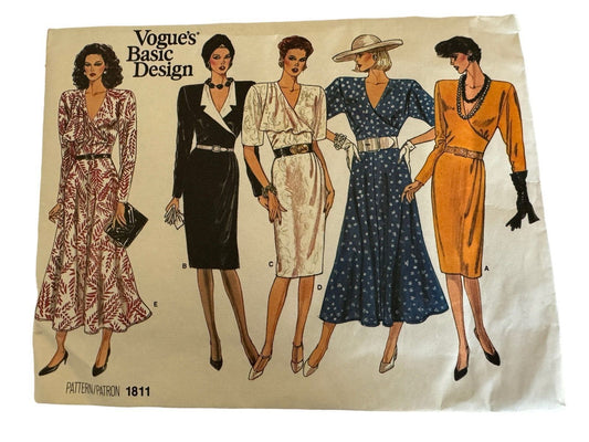 Vogue Sewing Pattern 1811 Power Shoulder Wrap 80s Vintage Size 14 Uncut Office Evening