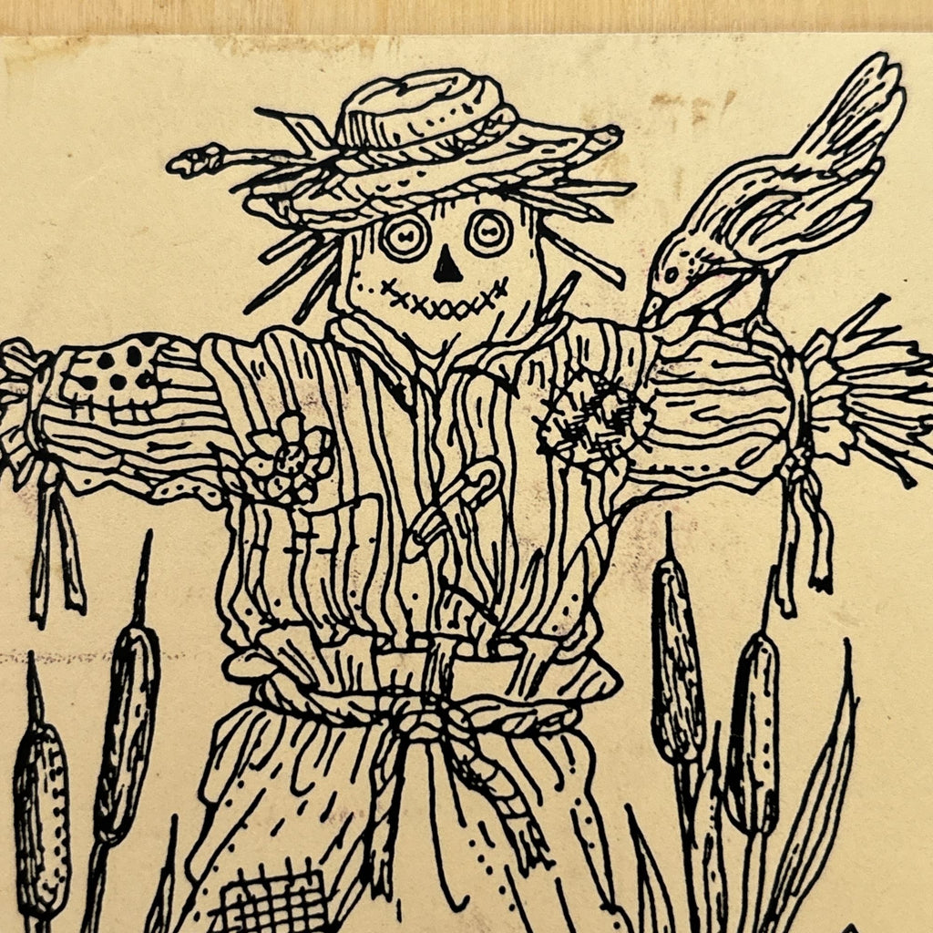Rubber Stamp Scarecrow Bird Birdhouse Cattails Autumn Fall Card Making Country Farm Wood Mounted