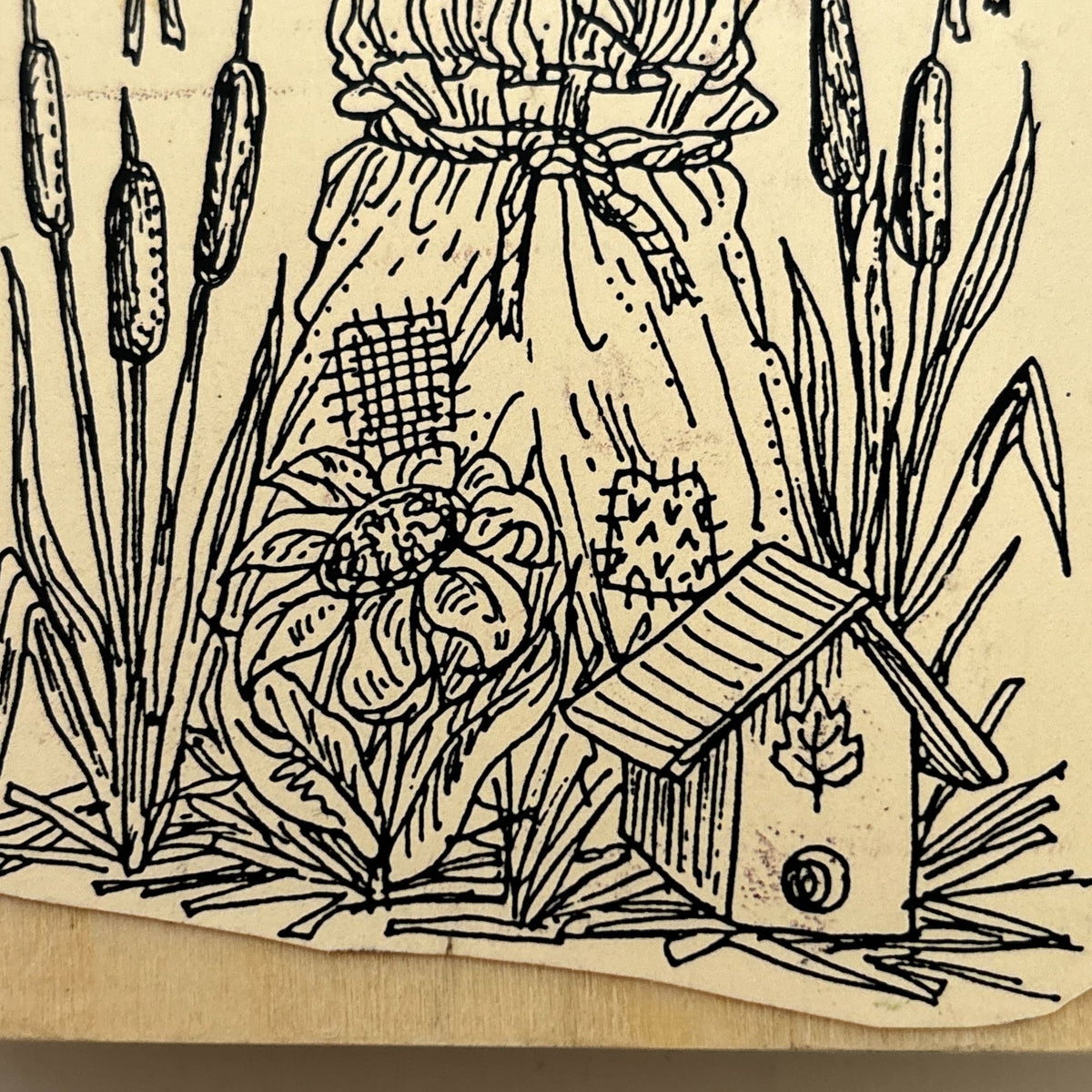Rubber Stamp Scarecrow Bird Birdhouse Cattails Autumn Fall Card Making Country Farm Wood Mounted