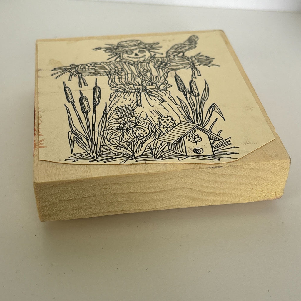 Rubber Stamp Scarecrow Bird Birdhouse Cattails Autumn Fall Card Making Country Farm Wood Mounted