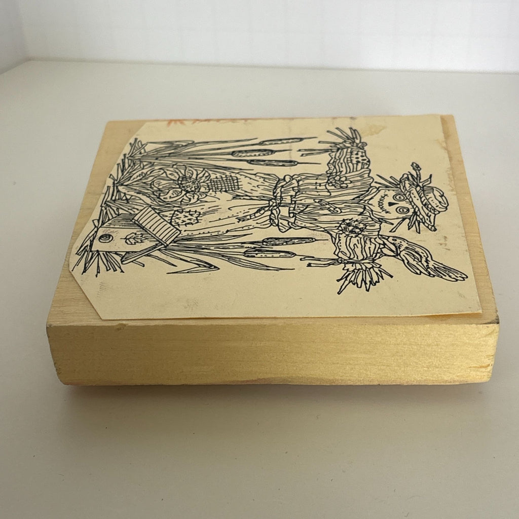 Rubber Stamp Scarecrow Bird Birdhouse Cattails Autumn Fall Card Making Country Farm Wood Mounted