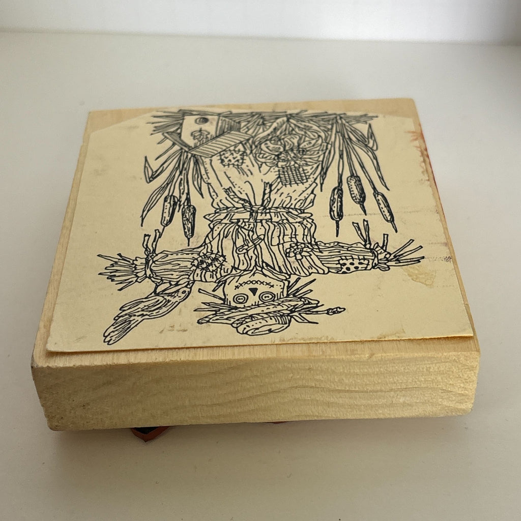 Rubber Stamp Scarecrow Bird Birdhouse Cattails Autumn Fall Card Making Country Farm Wood Mounted
