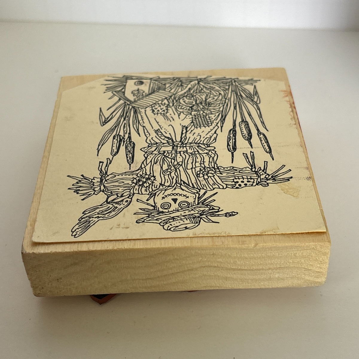 Rubber Stamp Scarecrow Bird Birdhouse Cattails Autumn Fall Card Making Country Farm Wood Mounted