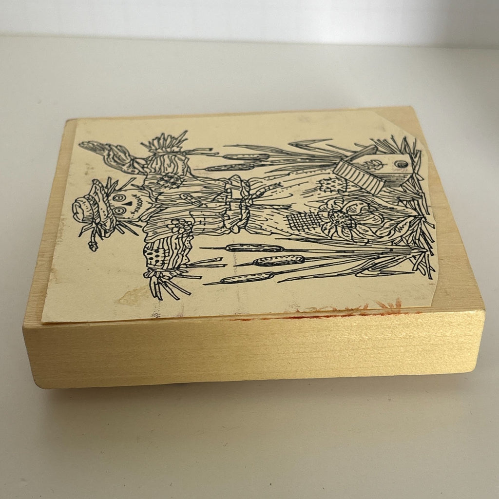 Rubber Stamp Scarecrow Bird Birdhouse Cattails Autumn Fall Card Making Country Farm Wood Mounted