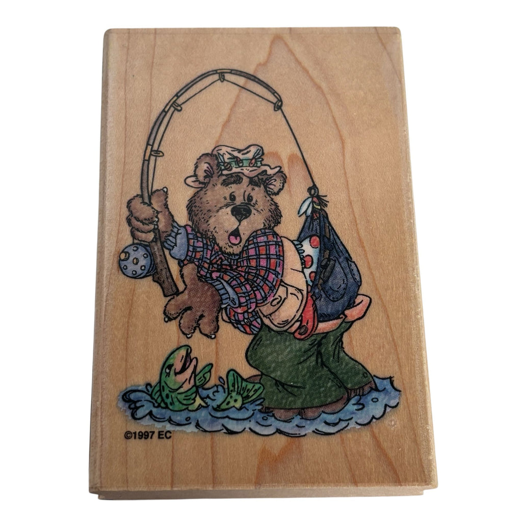 Stampendous Rubber Stamp Hooked Bear Fishing Funny Fathers Day Card Moose Creek
