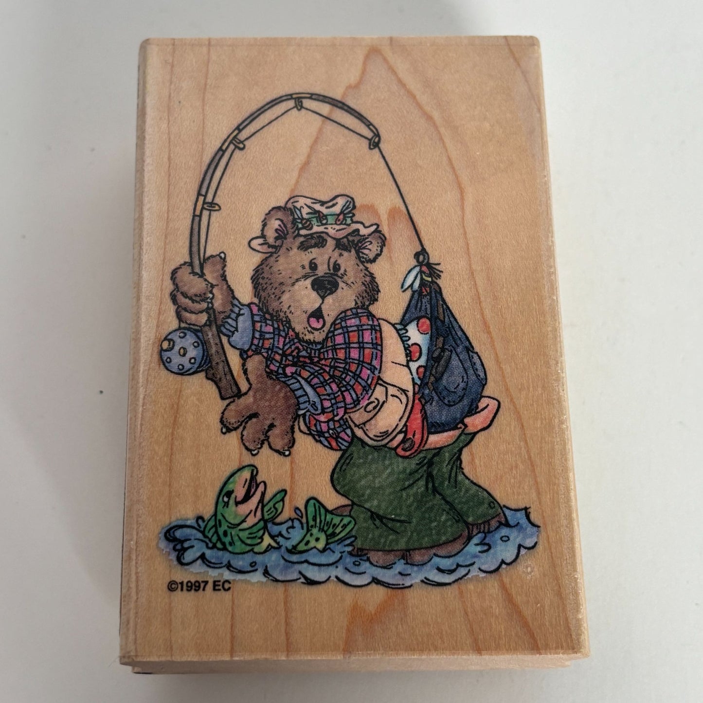 Stampendous Rubber Stamp Hooked Bear Fishing Funny Fathers Day Card Moose Creek