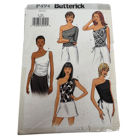 Butterick Sewing Pattern P494 Asymmetrical Tops One Shoulder Ruched Shirt L XL