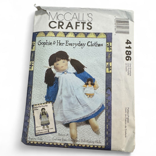 McCalls Sewing Pattern 4186 Sophie Doll Everyday Clothes Clothing Apron Ragtime