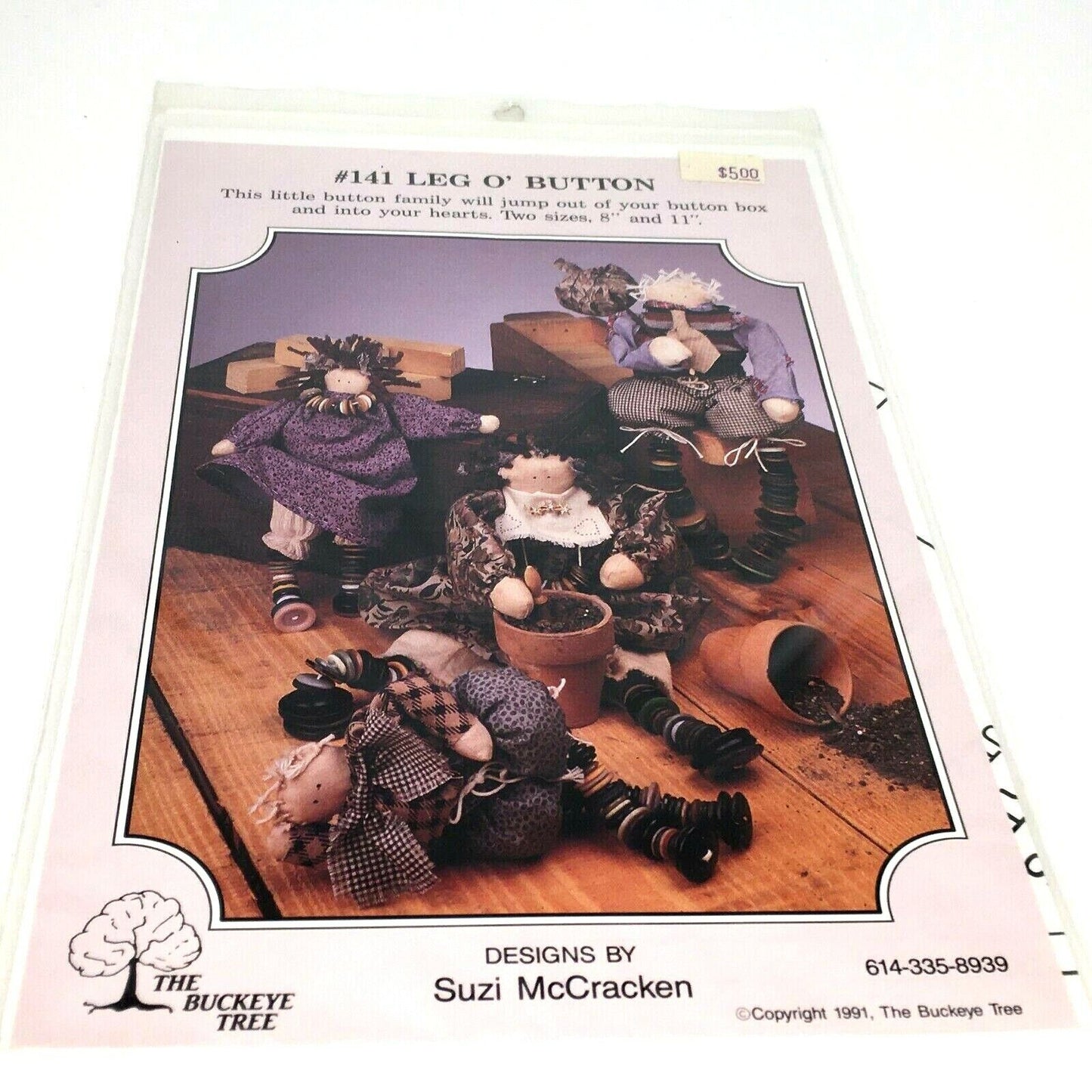 The Buckeye Tree Log o Button Leg Rag Doll Pattern Folk Art Upcycle Buttons 141