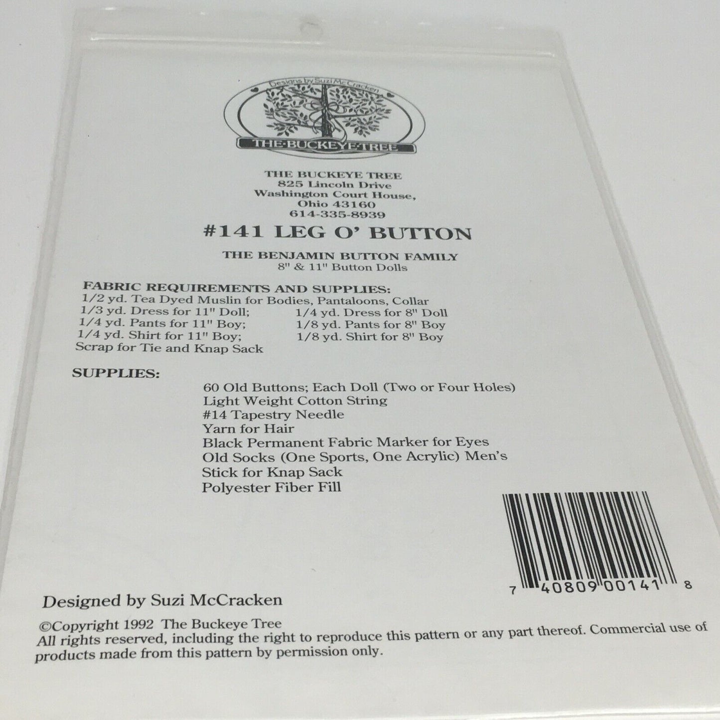 The Buckeye Tree Log o Button Leg Rag Doll Pattern Folk Art Upcycle Buttons 141
